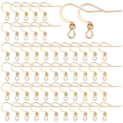 SUNNYCLUE 1 Box 100Pcs Real 18K Gold Plated French Earring Hooks Fish Hook Earrings Stainless Steel Ear Wires Ball Dot Earwires for Jewellery Making Women Adults DIY Dangle Earrings Crafts Supplies - color: 100pcs Real 18k Gold Plated French Earring Hooks