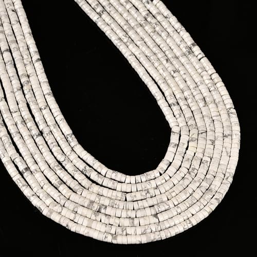 180 Pcs 2x4mm Natural White Howlite Stone Bead Heishi Disc DIY Rondelle Beads for Bracelets Jewelry Making Crafts - color: White Howlite, size: 2x4mm