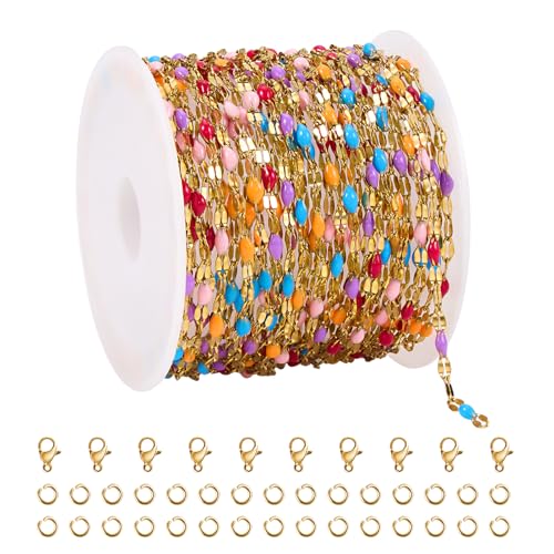 UMAOKANG 16.4 Feet Colorful Enamel Chains for Jewelry Making Gold Plated Stainless Steel Thin Chain Necklace Bracelet DIY Supplies - color: Gold-Purple Colorful