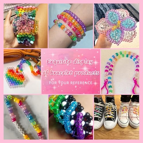 Amaney 500 Pieces Glitter Pony Beads 6x9mm Mixed Colors Transparent Plastic for Hair Braids Jewelry Making - color: Glitter
