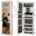 LED Mirror Jewelry Cabinet with Bluetooth Speaker, Wall/Door Mounted Jewelry Organizer Armoire, Full Length Lighted Mirror with Jewelry Storage,Jewelry Box Standing for Women