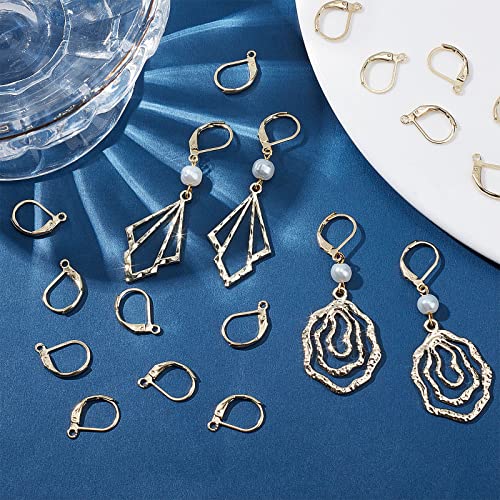 Beebeecraft 50Pcs/Box Leverback Earring Findings 24K Gold Plated Stainless Steel French Earring Hooks 15.5x10x1.5mm Dangle Ear Wire Findings for Jewelry Making - color: 15.5x10mm Gold Earring Hooks