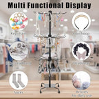 Kifmurase 2PCS Rotating Display Stand Metal Spinner Display Rack with Hooks Adjustable Height Holders for Earrings Necklace Key Rings, 3 Tiers Retail Vendor Jewelry Display Rack(Black)
