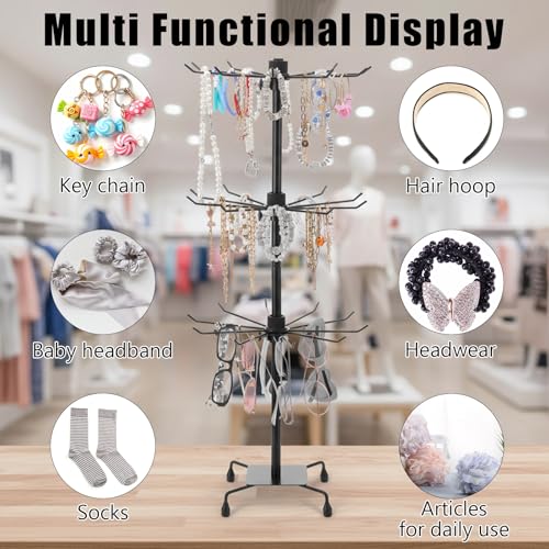 Kifmurase 2PCS Rotating Display Stand Metal Spinner Display Rack with Hooks Adjustable Height Holders for Earrings Necklace Key Rings, 3 Tiers Retail Vendor Jewelry Display Rack(Black)