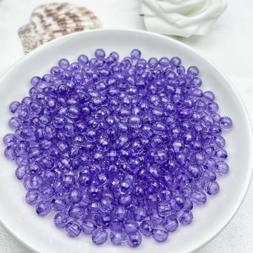 200PCS 10MM Round Crystal Acrylic Beads Crystal Faceted Beads Spacer Beads for DIY Crafts Jewelry Making, Bracelets Necklaces Wind Chimes Suncatchers Loose Gemstones(61-Purple) - color: 61-Purple, size: 10MM