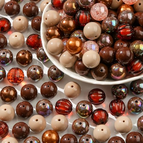 20mm Brown Acrylic Beads 120pcs Chunk Bubblegum Bead 20mm Beadable Pen Ball Beads for Pen Bag Jewelry Making Necklace Bracelets (Brown) - color: brown