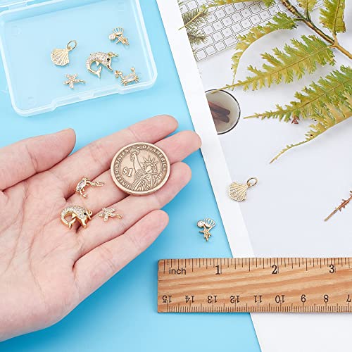 SUNNYCLUE 1 Box 10Pcs 5 Styles Shell Charms Starfish Charm Micro Pave Cubic Zirconia Pendant Brass Dolphin Ocean Pendants for Jewelry Making Charms Keychain Earring Necklace DIY Crafting Accessories - color: Micro Pave Cubic Zirconia Charms