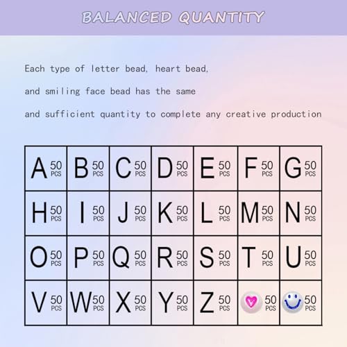 Looconi 1400pcs Colorful Letter Beads that Glow in the Dark 7x4mm Alphabet A-Z and Smiley Heart Beads for Jewelry Bracelet Making - color: Glow-colors