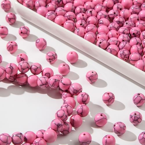 8mm Turquoise Beads 190pcs Natural Stone Gemstone Bead Round Loose Beads for DIY Crafts Bracelet Necklace Earrings Jewelry Making (Pink) - color: pink