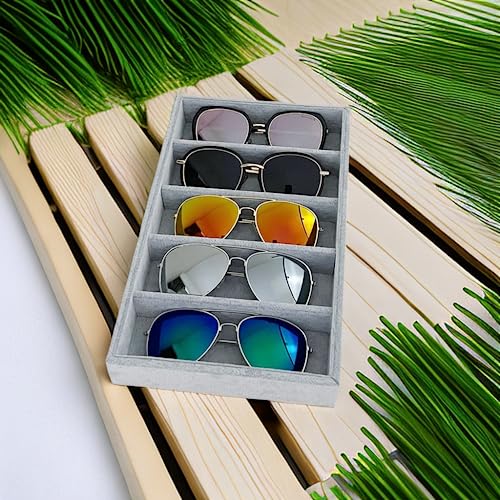 5-Slot Luxurious Gray Velvet Premium Grade Drawer Divider Eyewear Storage Sunglasses Jewelry Tray Organizer - color: Gray
