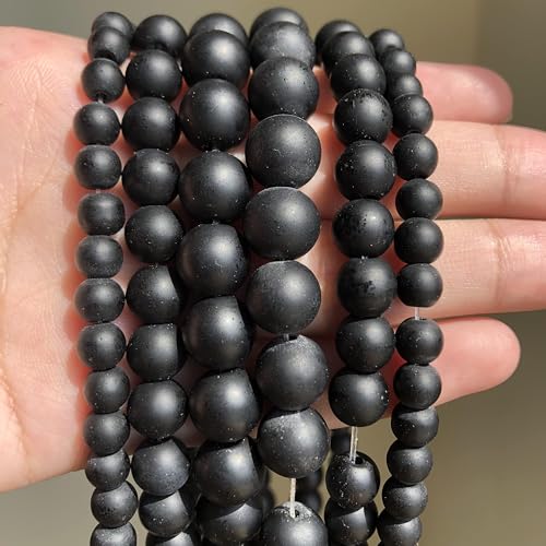 Stone Beads, 45pcs Matte Black Onyx, 8mm Round Loose Beads for Jewelry Making, Bracelets, with Bag, String & Card - color: Matte Black Onyx, size: 8mm