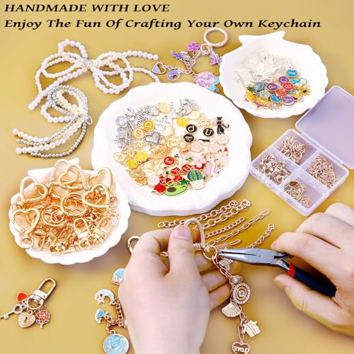 Wurosi 544Pcs Charms Lip Gloss Keychain Making Kit, Bag Charm Kits with Key Chain Hooks, Charms, Chains, Jump Rings, Lobster Clasps, Plier, Gift Bags & Tools, DIY Craft Supplies - color: 544 pcs kits