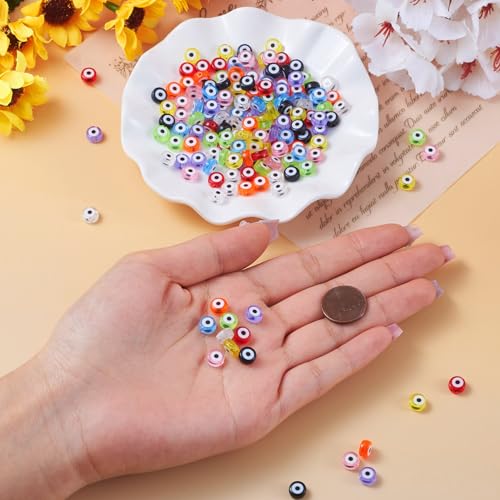 Beadthoven 180pcs Evil Eye Acrylic Disc Beads 7x4mm Flat Round - Transparent Mix Plastic Pony Beads & Spacers for Jewelry Making DIY Crafts - color: Evil eye Multicolor