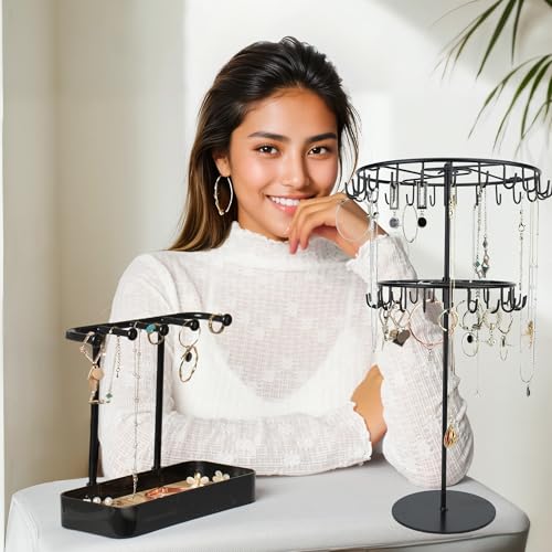 jewelry storage rack Rotating Jewelry Display is used to organize and store necklaces, earrings, bracelets, rings﻿-black - color: Black