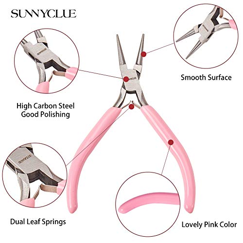 SUNNYCLUE 4.5 Mini Round Nose Pliers Precision Beading Pliers Jewelry Wire Looping Bending Tools for DIY Jewelry Making Hobby Projects Pink - color: Pink 4.5 Inch