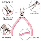 SUNNYCLUE 3pcs Jewelry Pliers Tool Set Professional Precision Tools for DIY Jewelry Making - Side Cutting Long Chain Nose Round Nose Pliers, Pink