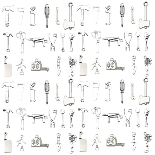 Youdiyla 51pcs Alloy Ancient Silvery Father's Day Series Tool Set Pendant Jewelry Making DIY Keychain Earrings Pendant Various Design Charms for Jewelry Making Bracelets Necklace (M351) - color: M351
