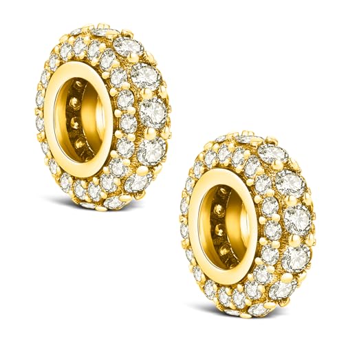 KEQ 925 Silver Spacer Stopper Bead Charms Clearance for Pandora Bracelets Birthstone CZ Always Stopper Mother's Day Jewelry Christmas Gifts for Mom Grandmom Granddaughter Wife Sisters Friends - color: Golden, size: 2Pcs