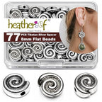 Tibetan Silver Spacer Beads 8mm Flat Round – 77pcs Metal Spacer Beads for Jewelry Making, Bracelets, Necklaces & Earrings DIY Supplies, Antique Silver Zinc Alloy - color: Silver Snail