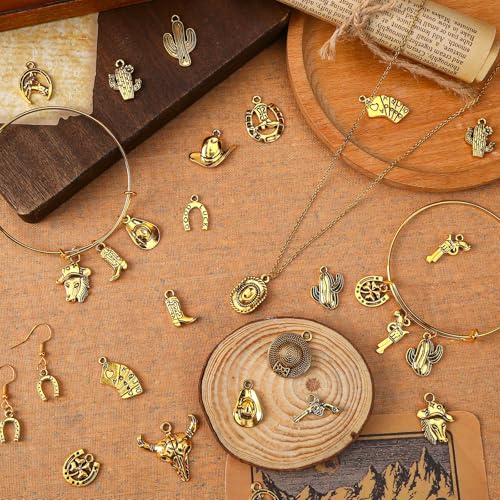 MARFOREVER 40 Pcs/20 Pairs Western Cowboy Cowgirl Charms for Jewelry Making, Antique Gold Dangle Charm Boot Hat Horse Cactus Pendants for Bracelet Necklace Earrings Making Accessories - style: Western Cowboy Cowgirl