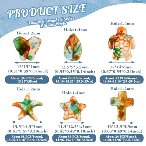6 Strand Turquoise Spacer Beads Starfish Turtle Cross Leaf Butterfly Painted Beads Summer Ocean Loose Beads Crafts 8 Colors 13-17mm for DIY Bracelet Necklace Earring Jewelry Making - color: Mixed Color-A