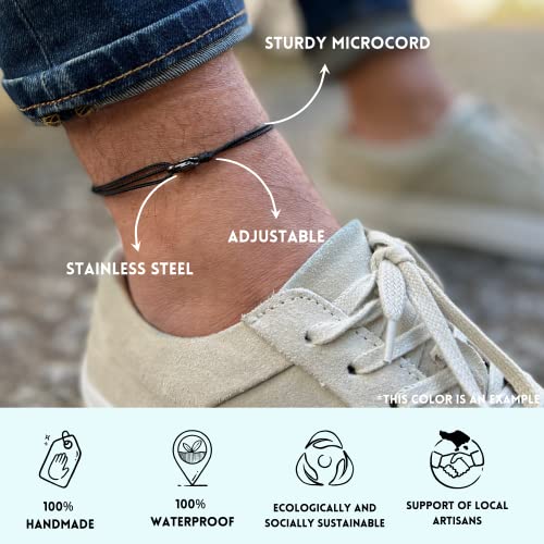 Made by Nami Surfer Anklet with Snap Hook Clasp Waterproof & Adjustable Thin String Ankle Bracelets for Women and Men Handmade Jewelry for Beach and Music Festival Accessories - color: Light Blue Black
