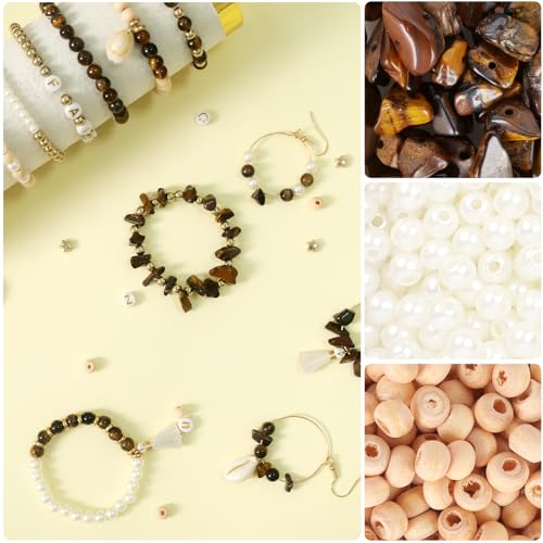 TOIPINIO Bracelet Making Kit Jewelry Making Supplies Kit Natural Stone Beads for Irregular Natural Stone with for DIY Craft -1736 PCS Friendship Bracelet/Necklace/Earrings for Adults (Tiger's Eye) - color: Tiger’s Eye