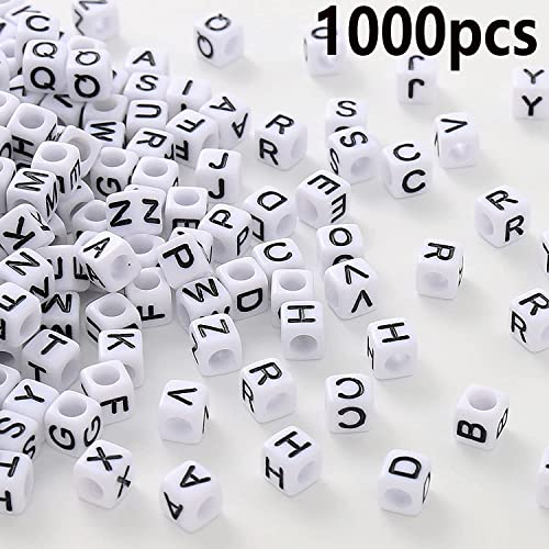 6mm Black and White Acrylic Square Letter Beads White Cube Alphabet Beads Black Letter A-Z Mixed Plastic Shape Loose Beads Mini Size Pony Seed Beads for Making Jewelry, Necklaces - color: white-black(6mm)