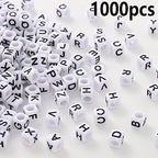 6mm Black and White Acrylic Square Letter Beads White Cube Alphabet Beads Black Letter A-Z Mixed Plastic Shape Loose Beads Mini Size Pony Seed Beads for Making Jewelry, Necklaces - color: white-black(6mm)