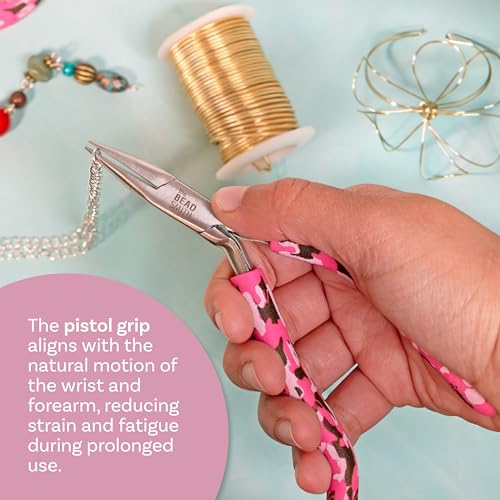 The Beadsmith Pink Camouflage Set – 6 Piece Kit: Pistol Grip Chain Nose, Round Nose, Flat Nose, Side Cutter Pliers w/Tweezers, Reamer and Zippered Pouch – 6 Inch Jewelry Making Tools