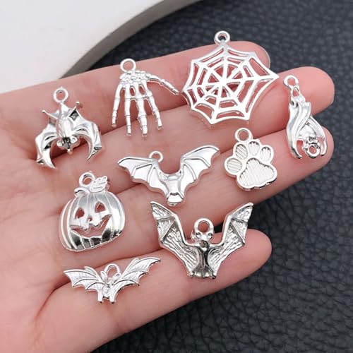 WOCRAFT 60pcs Bright Silver Halloween Charms Bracelet Charms for Jewelry Making Sets DIY Necklace Bracelet Keychain Crafting Charms Kit Craft Supplies (SN867) - color: Bright Silver, size: Halloween Charms