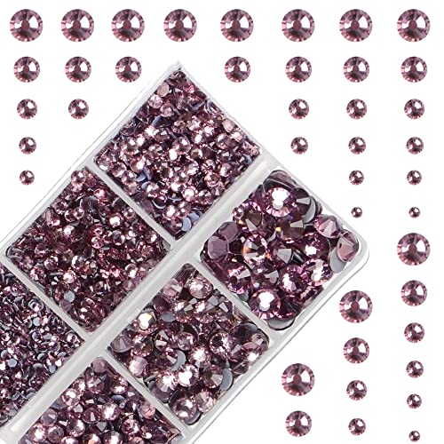 4000Pcs Mixed Size Hot Fix Round Crystals Gems Glass Stones Hotfix Flat Back Rhinestones (Light Amethyst) - color: Light Amethyst, size: 4000 Count (Pack of 1)