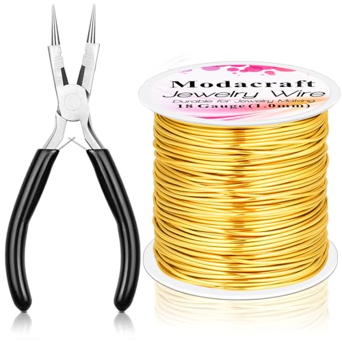 Modacraft 18 Gauge Gold Jewelry Wire & 4-in-1 Pliers Kit - 65FT Tarnish Resistant Copper Craft Wire (1.0mm) for Wire Wrapping, DIY Jewelry Making, Christmas Ornaments & Holiday Decorations - color: Gold, size: 18 Gauge