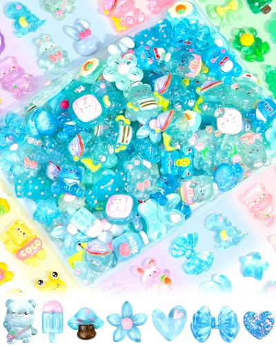 100PCS FIVEIZERO Cute Slime Charms Bulk Set – Kawaii Flatback Resin Charms for Crafts, Mini Decoden Acrylic Embellishments for Phone Junk Cases, Scrapbooking & DIY Decoration (Blue) - color: Blue