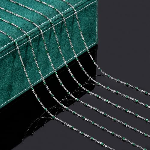 UMAOKANG 33 Feet Green Enamel Beaded Chain for Jewelry Making Stainless Steel Thin Chains Necklace Bracelet DIY Bulk Chain - color: Green-Silver