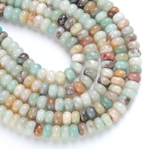 76pcs 5x8mm Natural Stone Flower Amazonite Rondelle Spacer Loose Beads Abacus Disk Stone Round Loose Gemstone Beads for Jewelry Making DIY Bracelet Necklace - color: Amazonite, size: 5x8mm Abacus Disk
