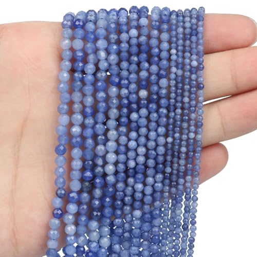 4mm 90pcs Natural Blue Aventurine Stone Beads, Songxi Small Faceted Round Loose Gemstone for Jewelry Making, DIY Art and Craft, Bracelet Necklace (1 Strand) - color: Blue Aventurine, size: 3.7-4.2mm
