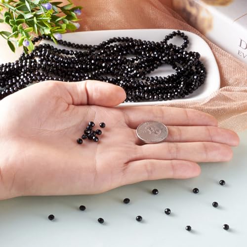 10 Strands Briolette Crystal Glass Beads 4x3mm Faceted Rondelle Opaque Glass Tiny Loose Spacer Beads 1300pcs for Bracelets Jewelry Making - color: Black, size: 4x3mm