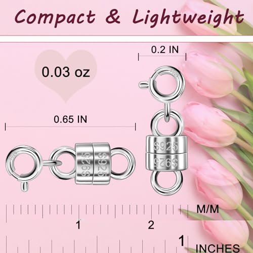 Serundo Auto 925 Sterling Silver Magnetic Necklace Clasps and Closures Min Magnetic Clasps for Necklaces Bracelets Chain Extender Connector for Jewelry Making Necklace 2Pack - color: silver