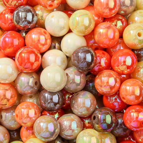 16mm Acrylic Beads 100pcs Ab Thanksgiving Color Bead Chunk Bubblegum Beads for Pens for Necklace Jewelry Bracelets DIY Crafts Making (White&Brown&Yellow&Orange) - color: white&brown&yellow&orange