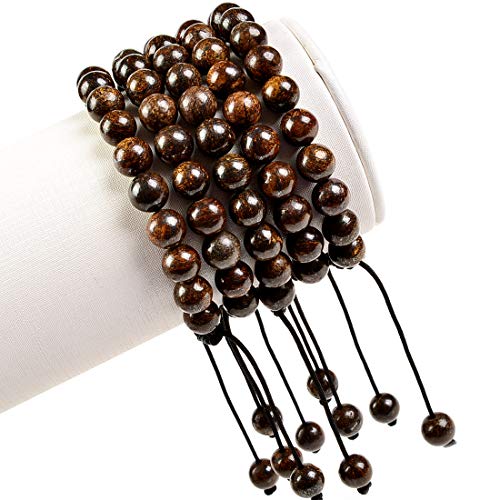 MASSIVE BEADS Natural Healing Power Gemstone Crystal Beads Unisex Adjustable Macrame Bracelets - color: Bronzite, size: 8mm