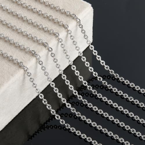 KYUNHOO 5 Meters Flat Circle Chain Roll Silver Jewelry Chains for Making Jewelry Stainless Steel Chain Bulk Thin Cable Chains Sunflower Texture Chain for Crafts Making - color: Oval Silver