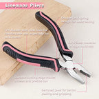 Mini Linemans Pliers Spring Loaded 5 Inches Wire Cutter with Serrated Jaw Chromium Vanadium Steel Construction Mini Combination Pliers for Jewelry Making, Pink Tool for Women - style: Linemans Pliers