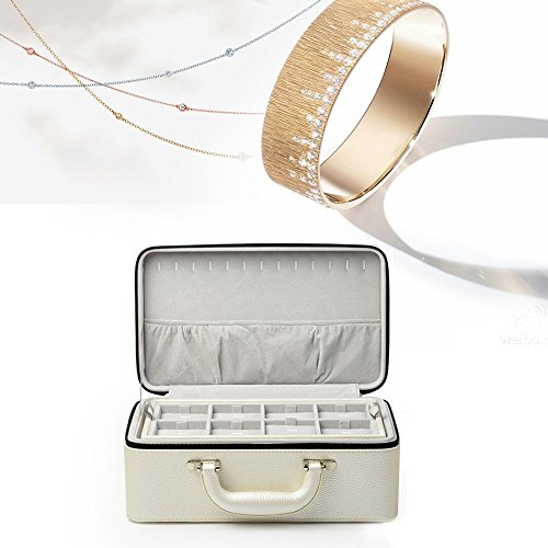 Oirlv Leather Jewelry Box Handmade Travel Jewelry Organizer Storage Case Holder For Girl Lady Earring,Ring,Necklace,Pendant,Watch,Bracelet。(X010)White - color: White