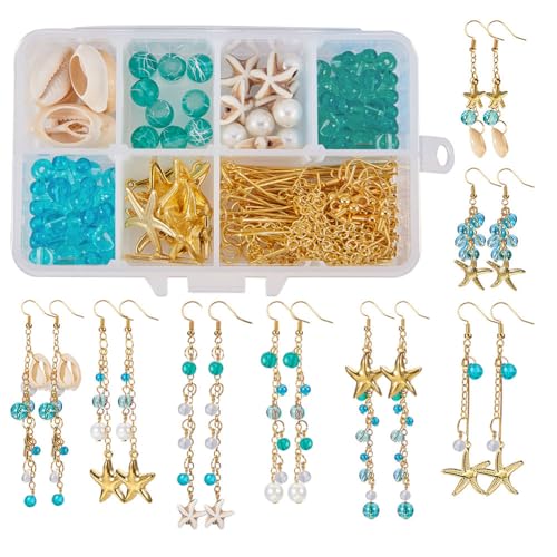 SUNNYCLUE 1 Box 8 Pair Starfish Cowrie Shell Dangle Earring Making Kit Jewelry Making Supplies Beading Starter Kits for Beginner Adults, Fish Hook, Ocean Beach Theme, Instruction - color: Silver Ocean Earrings