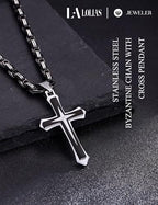 LOLIAS Black 14K Gold Plated 𝐂𝐫𝐨𝐬𝐬 𝐍𝐞𝐜𝐤𝐥𝐚𝐜𝐞 for Men Stainless Steel 𝐁𝐲𝐳𝐚𝐧𝐭𝐢𝐧𝐞 Chain With Cross Pendant Necklace 𝐌𝐞𝐧𝐬 𝐆𝐢𝐟𝐭 22-30Inch - color: Black plated necklace with pendant, size: 30IN
