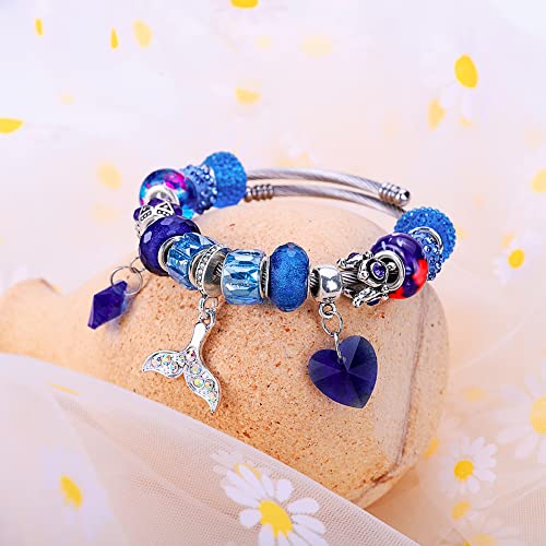 European Large Hole Beads Spacer Beads Charm Fairy Wands Beads Rhinestone Craft Beads for DIY Bracelet Jewelry Making (Blue) - color: Blue
