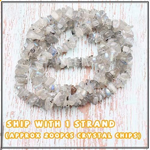 500 pcs Natural Chip Stone Beads, Gray Labradorite 5-8 mm Irregular Gemstones Healing Crystal Loose Rocks Bead Hole Drilled for Jewelry Making Bracelet - color: Gray Labradorite
