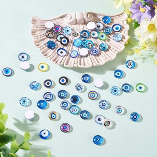 100Pcs/Set Flat Round Transparent Glass Cabochons with Pattern Eye Flatback Glass Dome Flatback Cab Beads for Photo Cameo Jewelry Making Necklace Ring DIY Crafts 12x4mm Mixed Eye - color: 100Pcs-12x4mm-Mixed Eye