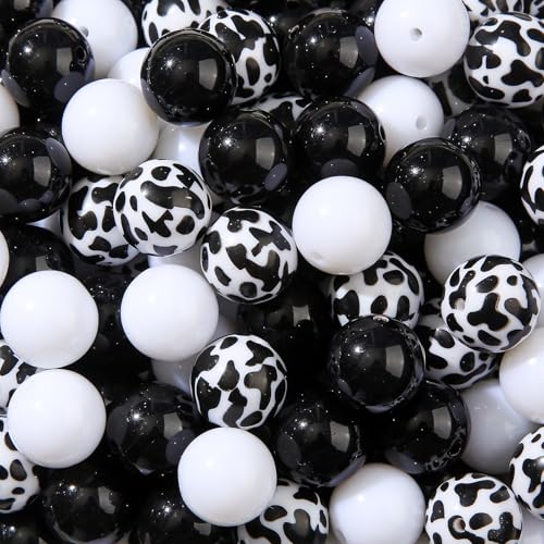 20mm Acrylic Beads 180pcs Cow Style Chunk Bubblegum Bead Black&White Beadable Pen Ball Beads for Pen Bag Jewelry Making Necklace Bracelets (Black&White) - color: black&white